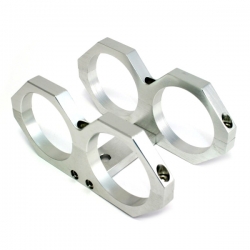 Držák externí palivové pumpy duální 2x 60mm - celo hliníkový - stříbrný