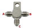Téčko s výstupy 3x samec D-03 (AN3) 3/8"x24-UNF - nerezové (s držákem)